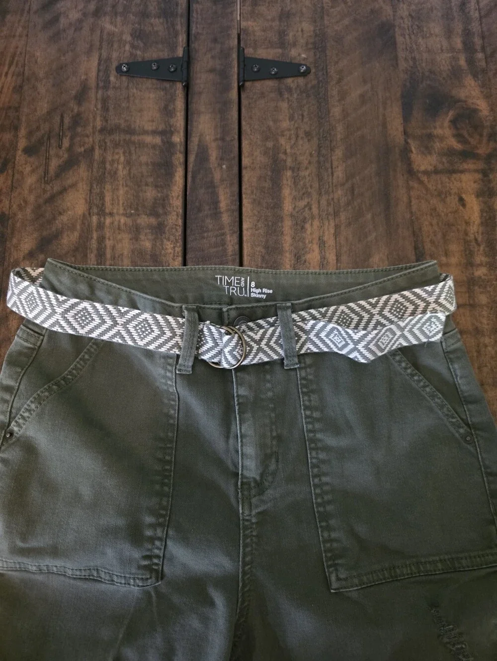 Army Green Distressed Belted Pants